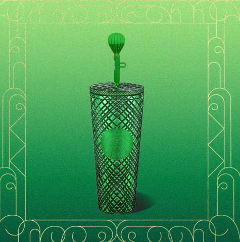 Starbucks Wicked Gemstone Cold Cup with Emerald City Straw Topper (24 oz.) & Keychain